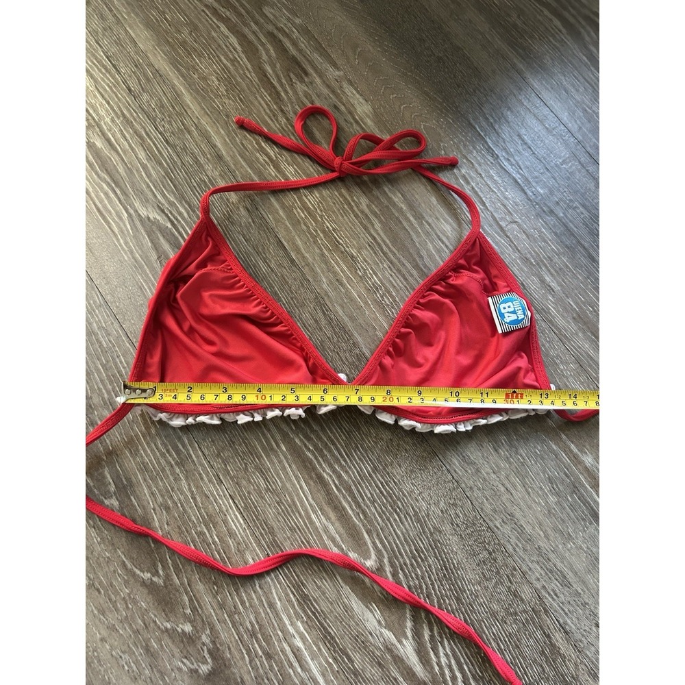 VTG Red Ruffle Bikini Top Sexy Y2K Beach Feminine Coquette USA Made - Picture 5 of 6
